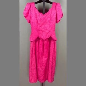 Talbots Dress Womens 4 pink linen peplum vintage preppy colorful